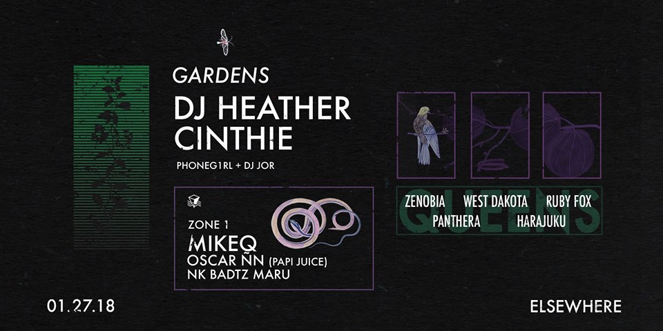 flier for Gardens Brooklyn January 27 at Elsewhere