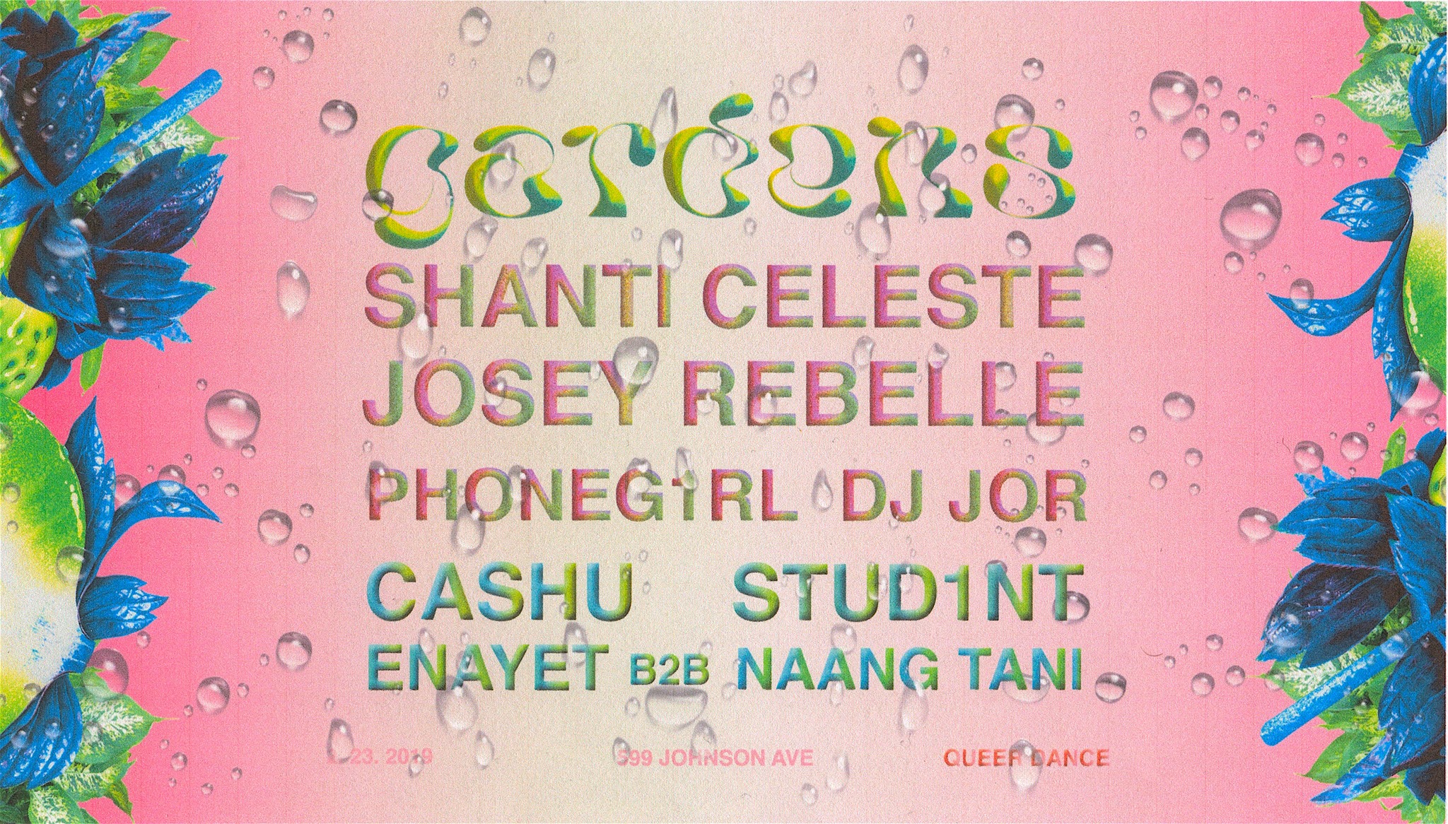 flier for Gardens Brooklyn February 23 at Elsewhere